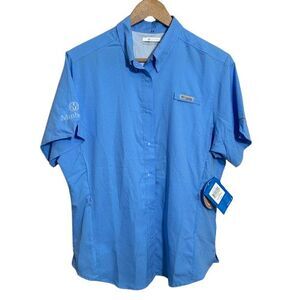 NWT Columbia PFG Tamiami Shirt Womens L Blue Omni-Shade Fishing Outdoor